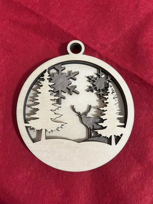 Beautiful 3-Layer Deer in the Woods Ornament: A Festive Addition to Your Christmas Decor